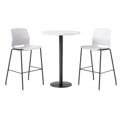 KFI Studios Proof Bistro Round Pedestal Table With Imme Barstools, 2 Barstools, Designer White/Black/White Stools