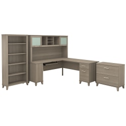 Bush Furniture Somerset 72"W L Shaped Desk With Hutch, Lateral File Cabinet And Bookcase, Ash Gray, Standard Delivery