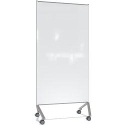 Ghent Pointe Magnetic Mobile Dry-Erase Glassboard, 76-1/2" x 36-3/16", White, Silver Metal Frame