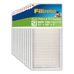 Filtrete™ 12 x 30 x 1 Air Filter, MPR 700, Merv 8, Dust, Pollen & Pet Dander, 3 Month Pleated 1 Inch Electrostatic Air Filters, 12 HVAC Filters