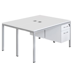 Boss Office Products Simple System Workstation Double Desks, Face To Face With 2 Pedestals, 29-1/2"H x 71"W x 60"D, White