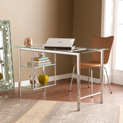 SEI Furniture Oslo Chrome & Glass 48"W Writing Desk, Chrome/Clear