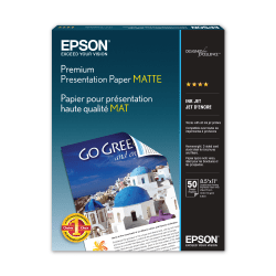 Epson® Premium Presentation Paper, White, Letter (8.5" x 11"), 50 Sheets Per Pack, 44 Lb, 97 Brightness