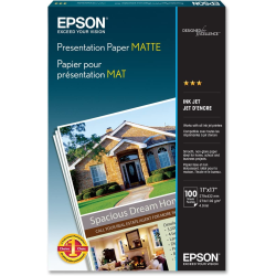 Epson® Presentation Paper, Ledger Size (11" x 17"), Pack Of 100 Sheets, 27 Lb, Matte White