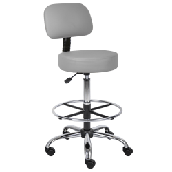 Boss Office Products Medical Drafting Stool, With Backrest, Caressoft™ Vinyl, Gray