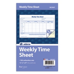 Adams® Weekly Time Sheet, 2-Part, 9" x 5 1/2", White, Pack Of 100