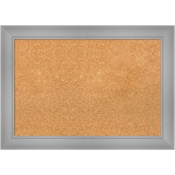 Amanti Art Rectangular Non-Magnetic Cork Bulletin Board, Natural, 28" x 20", Flair Polished Nickel Plastic Frame
