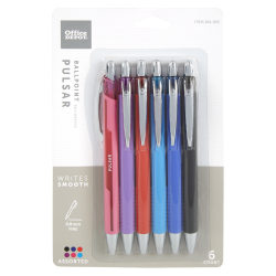 Office Depot® Brand Pulsar Advanced Ink Ballpoint Pens, Conical/Medium Point, 0.8 mm, Fashion Assorted Barrel Colors, Assorted Ink Colors, Pack Of 6