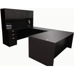 Boss Office Products Holland Series Executive U-Shape Desk With File Storage, Pedestal And Hutch, Mocha