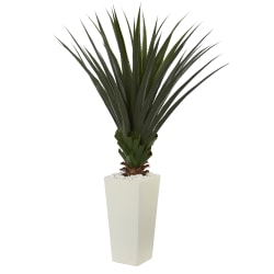 Nearly Natural Spiky Agave 60" Artificial Plant With Tower Planter, Green/White