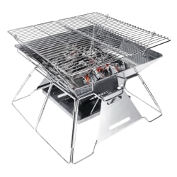 Brentwood® Stainless Steel Portable Folding Charcoal BBQ Grill and Outdoor Fire Pit with Carry Bag, 14-In. x 14-In., BB-4X14SS
