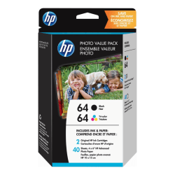 HP 64 Black And Tri-Color Ink With Photo Paper, Pack Of 2, Z2H77AN