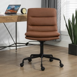 Glamour Home Ayuka Ergonomic Faux Leather Mid-Back Adjustable Height Swivel Task Chair, Brown/Black