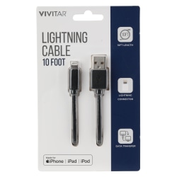 Vivitar Lightning To USB-A Cable, 10', Black, NIL1010-BLK-STK-24