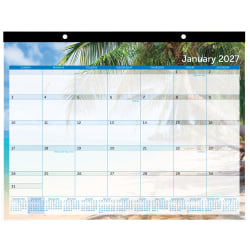 2027 Office Depot® Brand Monthly Desk Pad Calendar, 22" x 17", Paradise, January to December