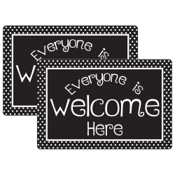 Ashley Smart Poly Welcome Mat With Slip Resistant Backing, 15.5" x 23.5", Black & White Dots Everyone Is Welcome Here, Pack Of 2