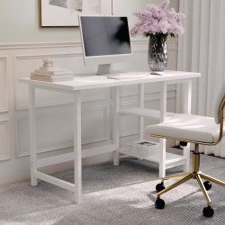Martha Stewart Beckett 24"W Home Office Trestle Computer Desk With Shelves, White Wood Grain
