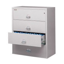 FireKing® UL 1-Hour 44-1/2"W Lateral 4-Drawer Fireproof File Cabinet, Metal, Platinum, White Glove Delivery