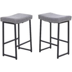 ALPHA HOME Saddle Design PU Leather Counter-Height Stools, Gray/Black, Set Of 2 Stools