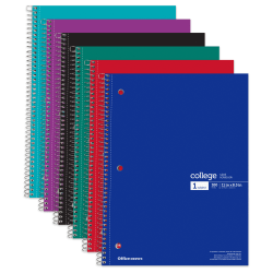 Office Depot® Wirebound Notebooks, 8 1/2" x 11", 1 Subject, College Ruled, 100 Sheets, Assorted Colors, Pack Of 6 Notebooks