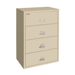 FireKing® UL 1-Hour 31-1/8"W x 22-1/8"D Lateral 4-Drawer Fireproof File Cabinet, Parchment, White Glove Delivery