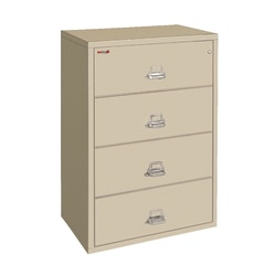 FireKing® UL 1-Hour 31-1/8"W Lateral 4-Drawer Fireproof File Cabinet, Metal, Parchment, White Glove Delivery