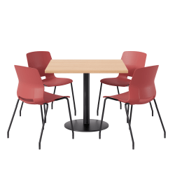 KFI Studios Proof Cafe Pedestal Table With Imme Chairs, Square, 29"H x 42"W x 42"W, Maple Top/Black Base/Coral Chairs