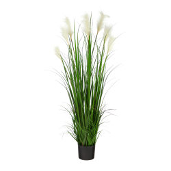 Nearly Natural Plume Grass 54"H Artificial Plant With Planter, 54"H x 27"W x 27"D, Green/Black