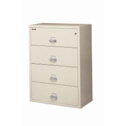 FireKing® UL 1-Hour 37-1/2"W Lateral 4-Drawer Fireproof File Cabinet, Metal, Parchment, White Glove Delivery