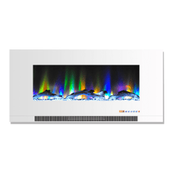Cambridge Wall-Mount Electric Fireplace With Multicolor Flames, Driftwood Log, 42", White