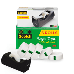 Scotch® Magic™ Tape with Dispenser, Invisible, 3/4 in. x 1000 in., 6 Tape Rolls, Clear, Back to School Supplies and College Essentials for Students