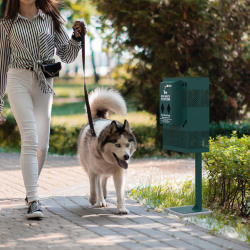 Flash Furniture Kessler Compact Dog Waste Station With Rectangular Lidded Trash Can And Locking Waste Bag Dispenser, 10 Gallons, 39"H x 14-1/4"W x 15-3/4"D, Green