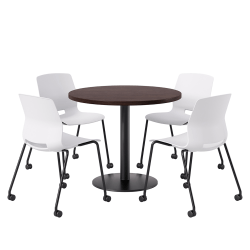 KFI Studios Proof Cafe Round Pedestal Table With Imme Caster Chairs, Includes 4 Chairs, 29"H x 36"W x 36"D, Cafelle Top/Black Base/White Chairs