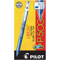 Pilot® Gel Ink Rollerball Pens, P-500, Extra-Fine Point, 0.5 mm, Blue Barrel, Blue Ink, Pack Of 12 Pens