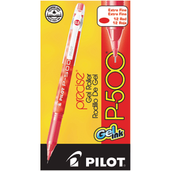 Pilot® Gel Ink Rollerball Pens, P-500, Extra-Fine Point, 0.5 mm, Red Barrel, Red Ink, Pack Of 12 Pens
