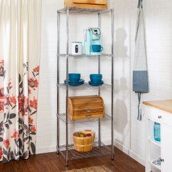 Create visible, accessible storage space with HCD industrial shelving systems. Contemporary chrome finish and 48" steel frame make this unit the perfect blend of style and functionality. Durable enough for the mudroom, garage, or commercial kitchen.