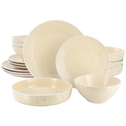 Elama Emilia 16-Piece Assorted Double Bowl Stoneware Dinnerware Set, Cream Yellow