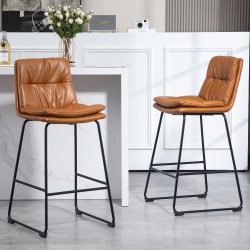Glamour Home Bauer Faux Leather Barstools With Back, Brown/Black, Set Of 2 Barstools