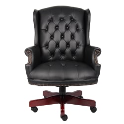 Boss Office Products Traditional Ergonomic Vinyl High-Back Executive Chair, Black/Mahogany