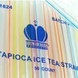 Goldmax Giant Plastic Spoon Straws, 8", Clear With Neon Stripes, Pack Of 1,000