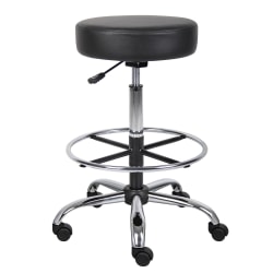 Boss Office Products Medical Stool With Foot Ring And Antimicrobial Vinyl, 34"H x 25"W X 25"D, Black/Chrome