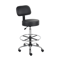 Boss Office Products Antimicrobial Medical Stool With Back And Foot Ring, Black/Chrome