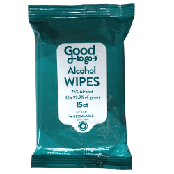 Good To Go Sanitizing Alcohol Wipes, 6" x 8", White, Pack of 15 Wipes