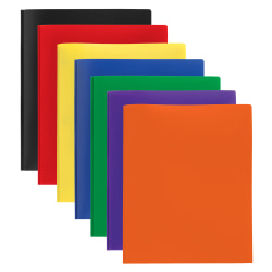 Office Depot® Brand 2-Pocket School-Grade Poly Folders With Prongs, 8-1/2" x 11", Assorted Colors, Pack Of 48