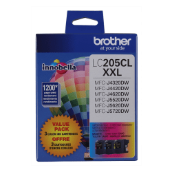 Brother® LC205 Extra-High-Yield Cyan, Magenta, Yellow Ink Cartridges, Pack Of 3, LC2053PKS