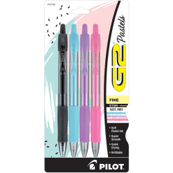 Pilot G2 Pastels Gel Pens, Fine Point, 0.7 mm, Clear Barrels, Assorted Ink, Pack Of 4 Pens