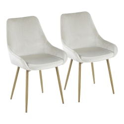 LumiSource Diana Velvet Chairs, Cream Seat/Satin Brass Frame, Set Of 2 Chairs