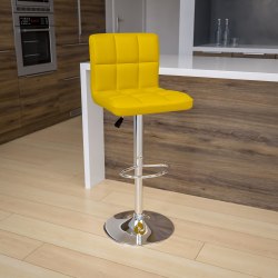 Flash Furniture Contemporary Quilted Vinyl Adjustable Height Barstool with Chrome Base, Yellow