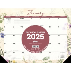 2025 Willow Creek Press Monthly Large Desk Pad Calendar, 22" x 17", Botanical Garden, January 2025 To December 2025, 47897