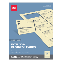 Office Depot® Brand Matte Business Cards, 2" x 3 1/2", Ivory, Pack Of 1,000